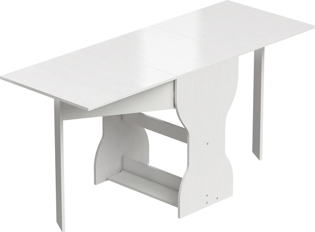 HOMCOM Mesa de Jantar Dobrável para 4 Pessoas com Prateleira, em Madeira, 160x60x75 cm, Branco | Aosom Portugal