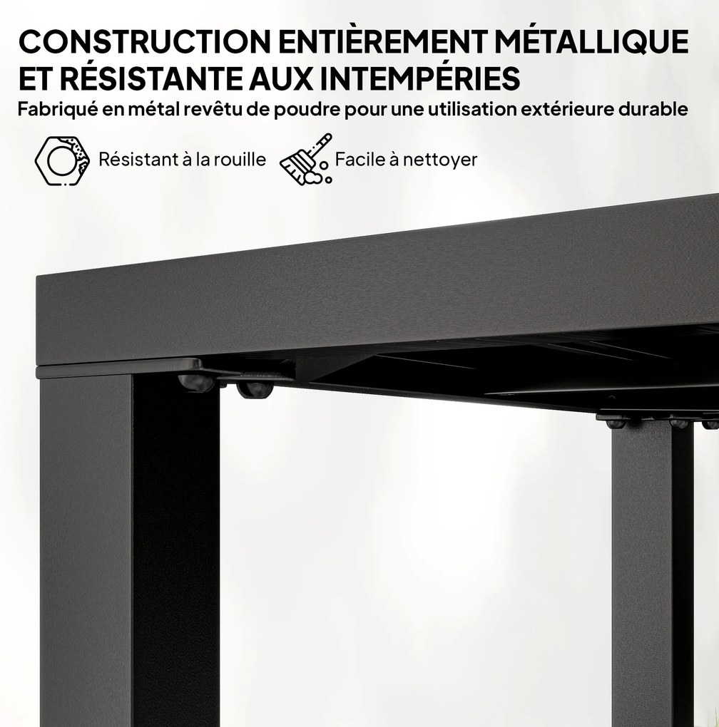 Mesa de jardim quadrada 45 C x 45 P x 45,5 A cm, mesa de terraço, estrutura em metal, para interior e exterior, para varanda, alpendre, pátio, preta