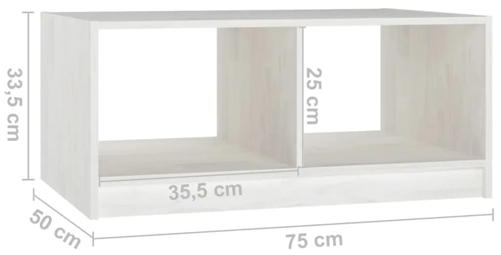 Mesa de centro 75x50x33,5 cm madeira de pinho maciça branco