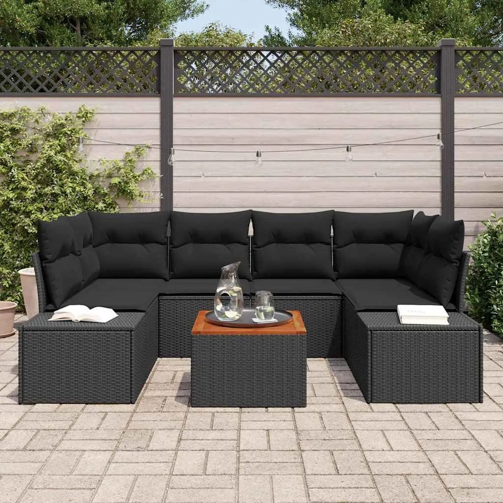 Conjunto de Sofá Jardim 7 pcs Preto 55 x 55 x 37 cm
