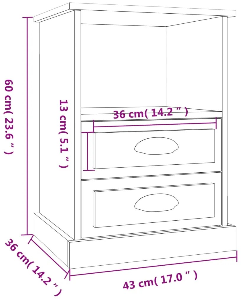 Mesas de cabeceira 2 pcs 43x36x60 cm cinzento sonoma
