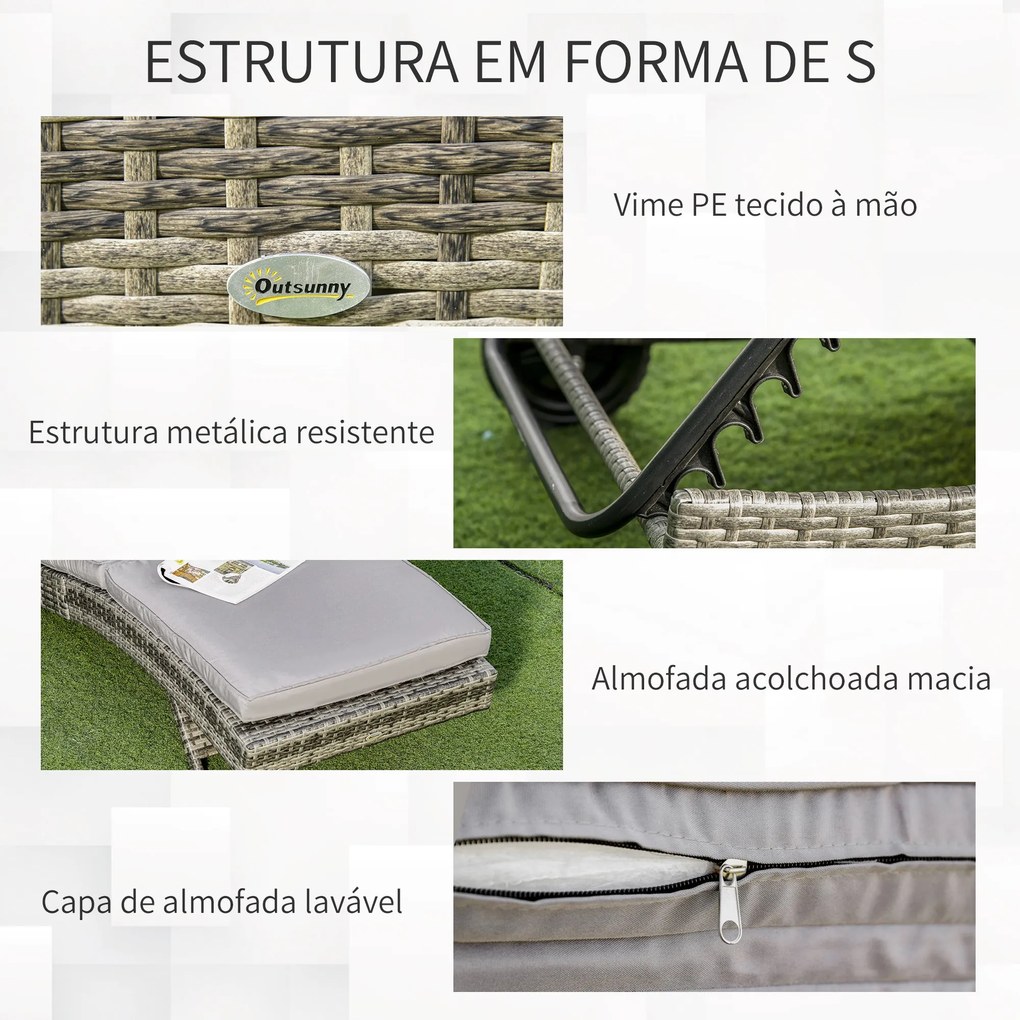 Espreguiçadeira de Vime Reclinável Espreguiçadeira de Jardim com Forma