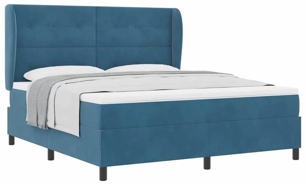 Cama Box com Colchão Azul Escuro 180 x 200 cm em Veludo