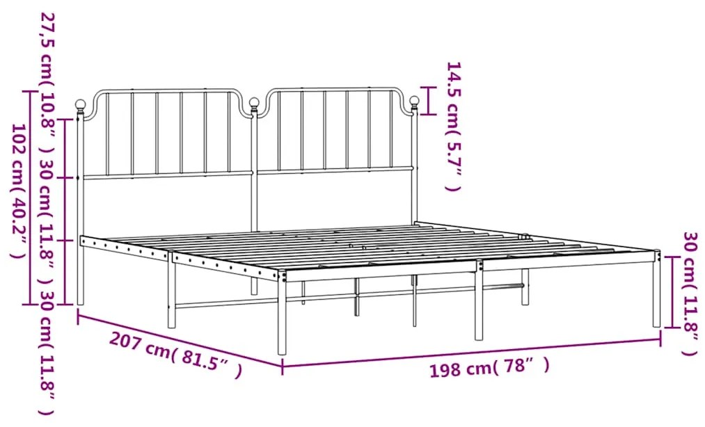 Estrutura de cama com cabeceira 193x203 cm metal preto
