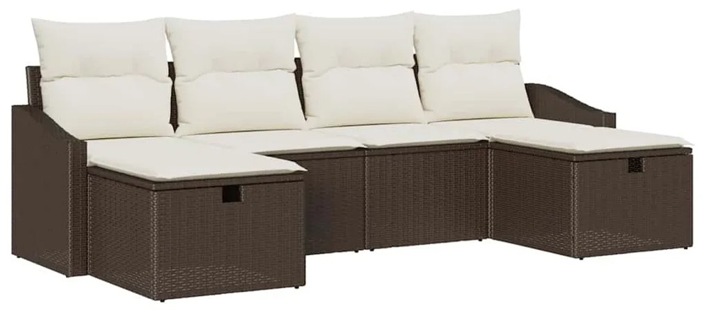 Conjunto de Sofá de Jardim de 6 Peças com Almofadas em Vime PE Castanh
