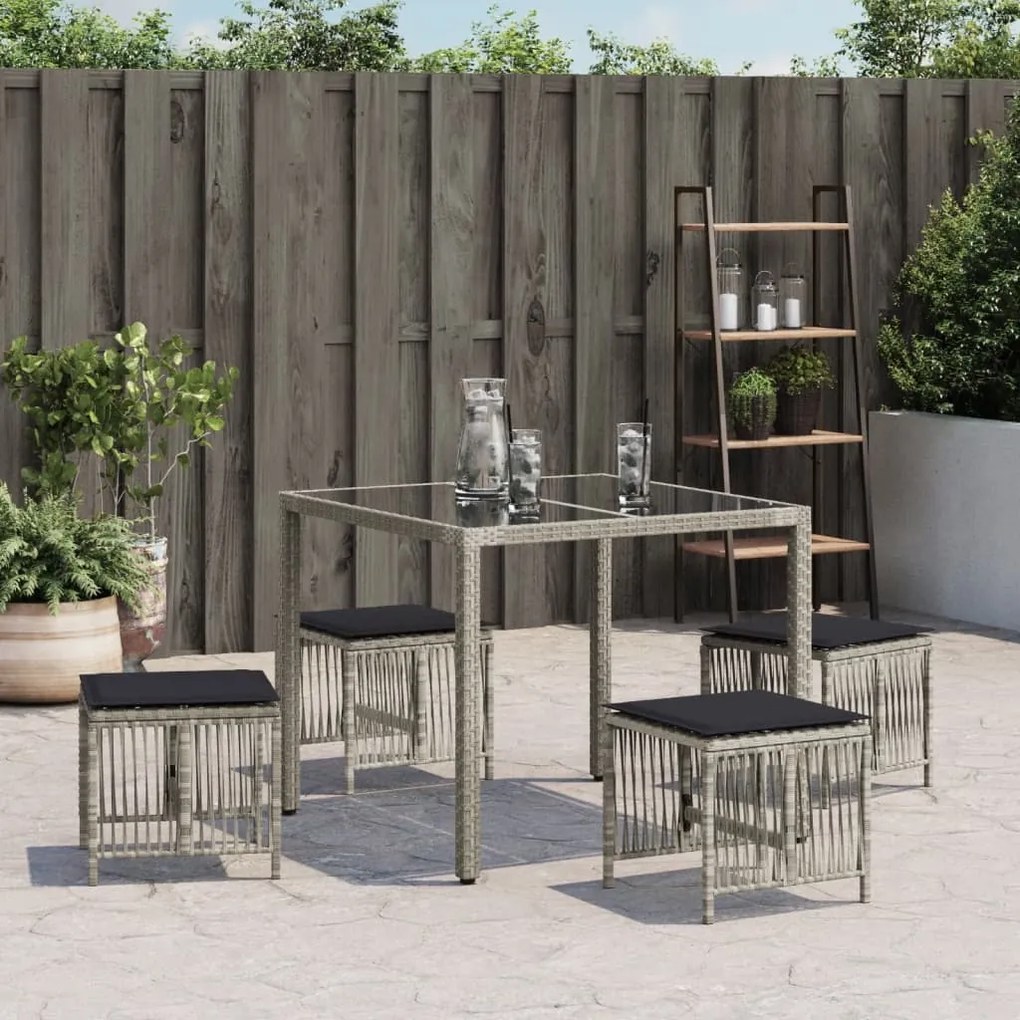 Bancos jardim c/ almofadões 4pcs 41x41x36cm vime PE cinza-claro