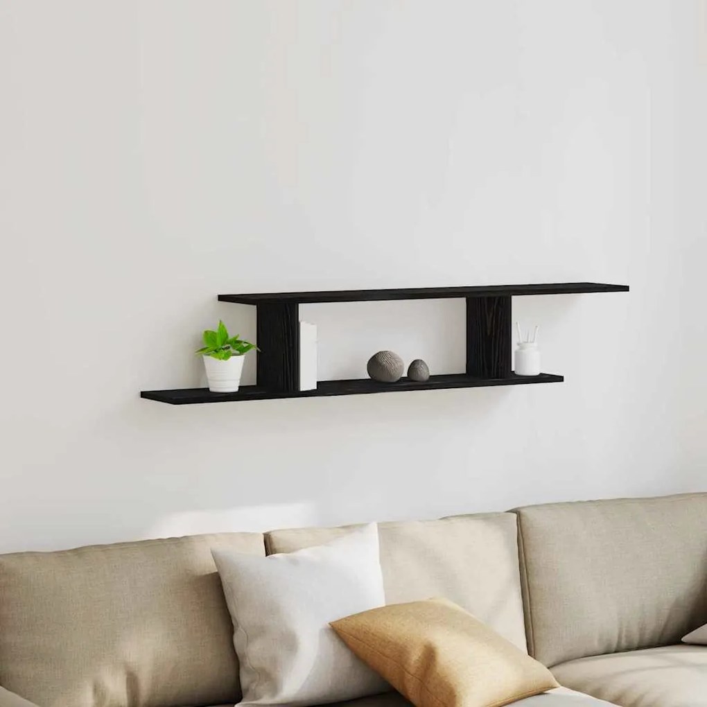 Prateleira de TV Montada na Parede vidaXL Preta em Carvalho 125x18x23