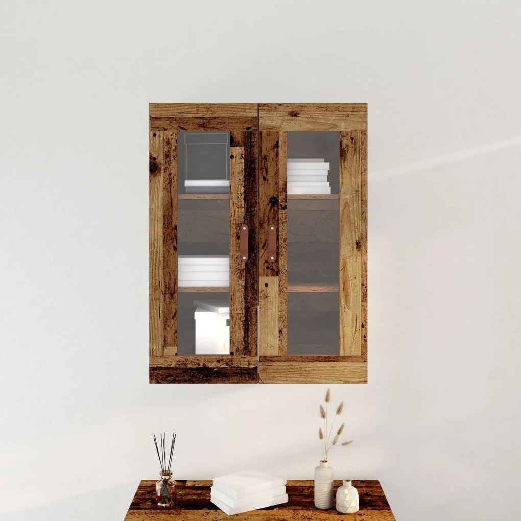 Armário de Parede com Portas de Vidro em Madeira Antiga 69,5x34x90 cm