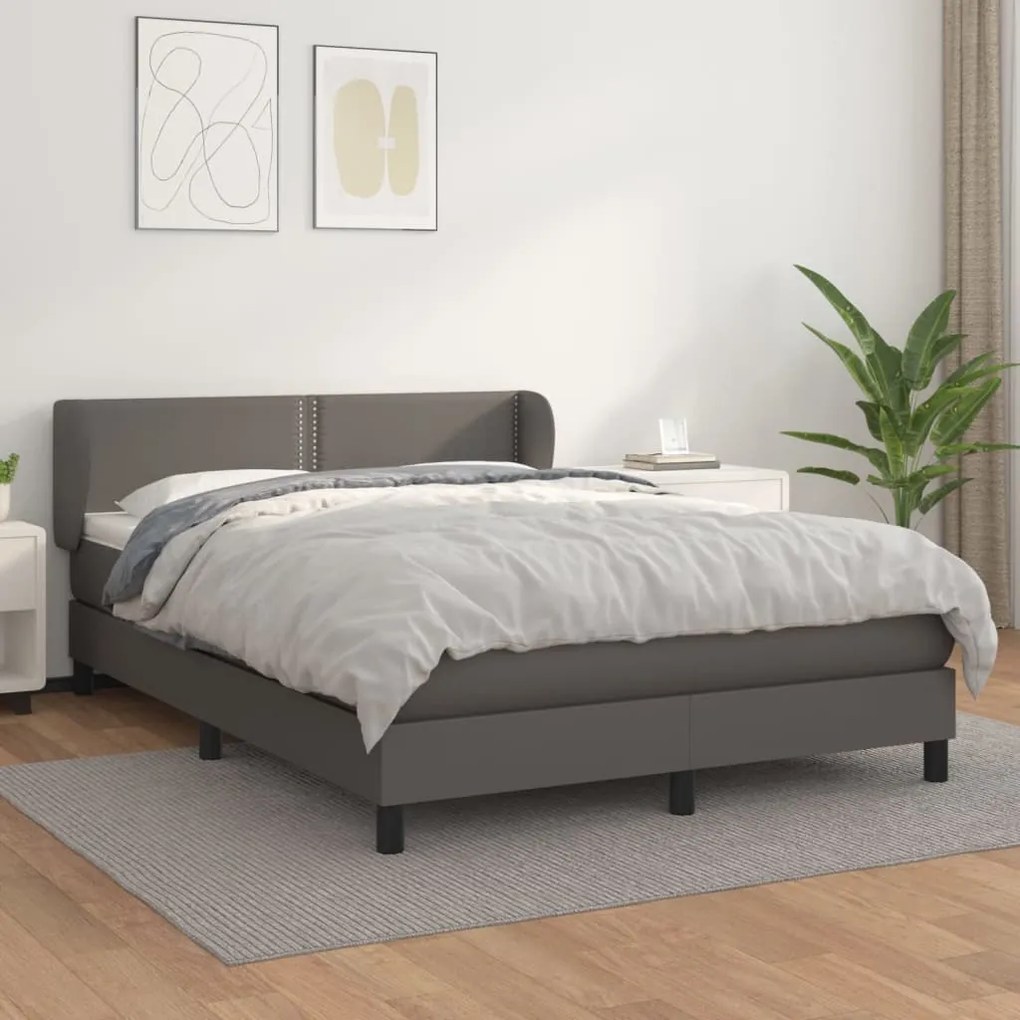 vidaXL Cama com molas/colchão 140x190 cm couro artificial cinzento