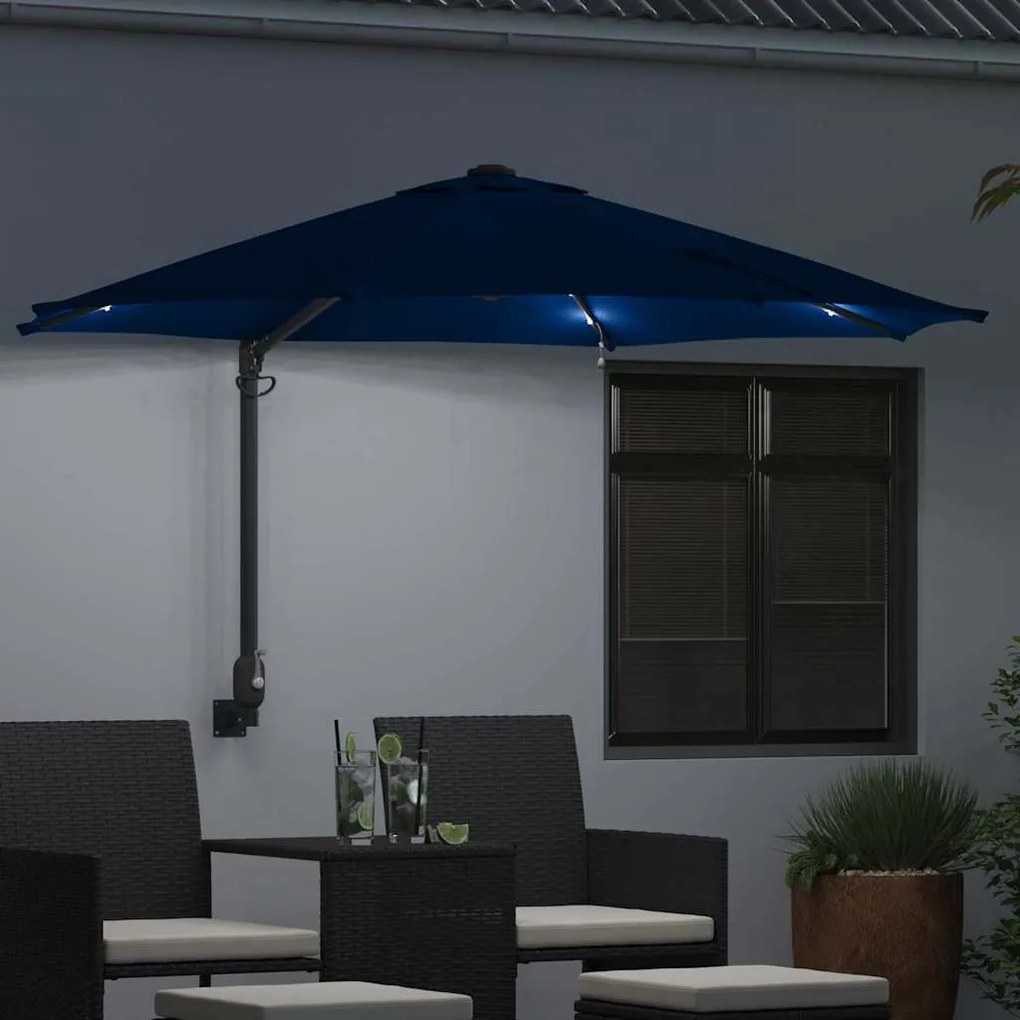 Guarda-Sol de Jardim de Parede com LEDs Azul 248 cm