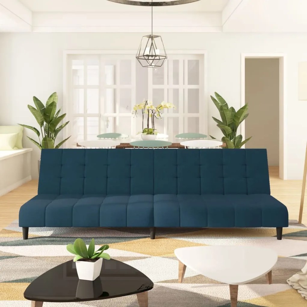 337367 vidaXL Sofá-cama de 2 lugares veludo azul