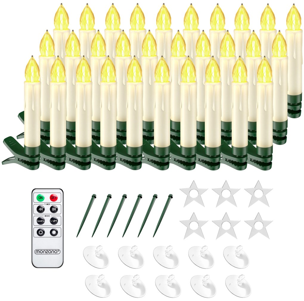 Conjunto de 30 velas LED para árvore de Natal, branco quente, com comando remoto