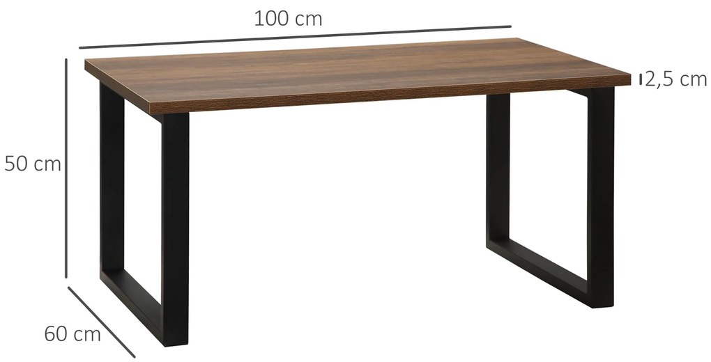 HOMCOM Mesa de Centro Retangular Mesa de Centro Estilo Industrial com Bancada de Madeira e Estrutura de Aço para Escritório Estúdio 100x60x50cm Madeira e Preto