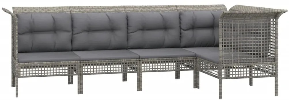 5 pcs conjunto lounge de jardim c/ almofadões vime PE cinzento