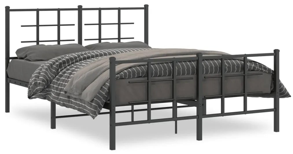 vidaXL Estrutura de cama com cabeceira e pés 135x190 cm metal preto
