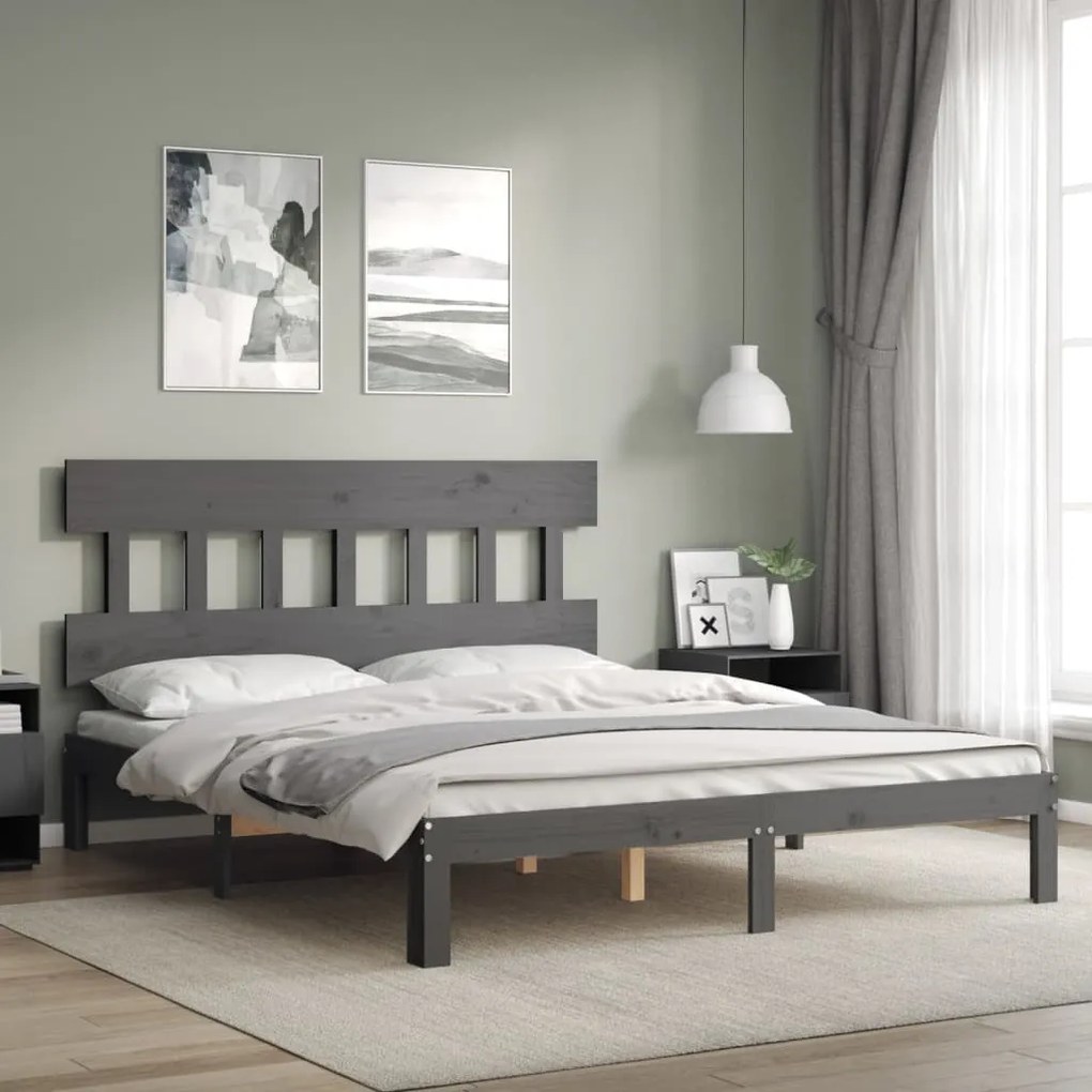 Estrutura de cama King Size com cabeceira madeira maciça cinza