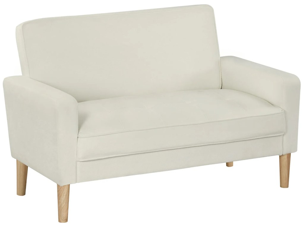HOMCOM Sofá de 2 Lugares Estofado em Veludo Sofá Sala de Estar com Assento Capitonê e Pés em Madeira para Espaços Pequenos Quarto Sala de Estar Escritório 130x74,5x82 cm Creme