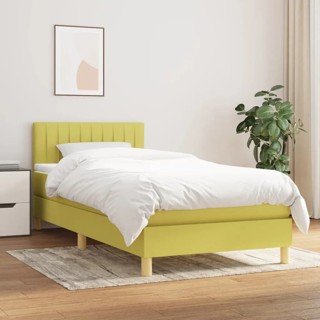 vidaXL Cama com molas/colchão 90x190 cm tecido verde
