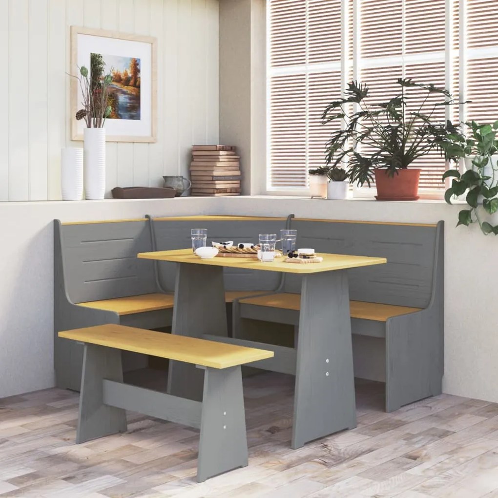 3096569 vidaXL 3 pcs conjunto de jantar pinho maciço castanho mel/cinzento