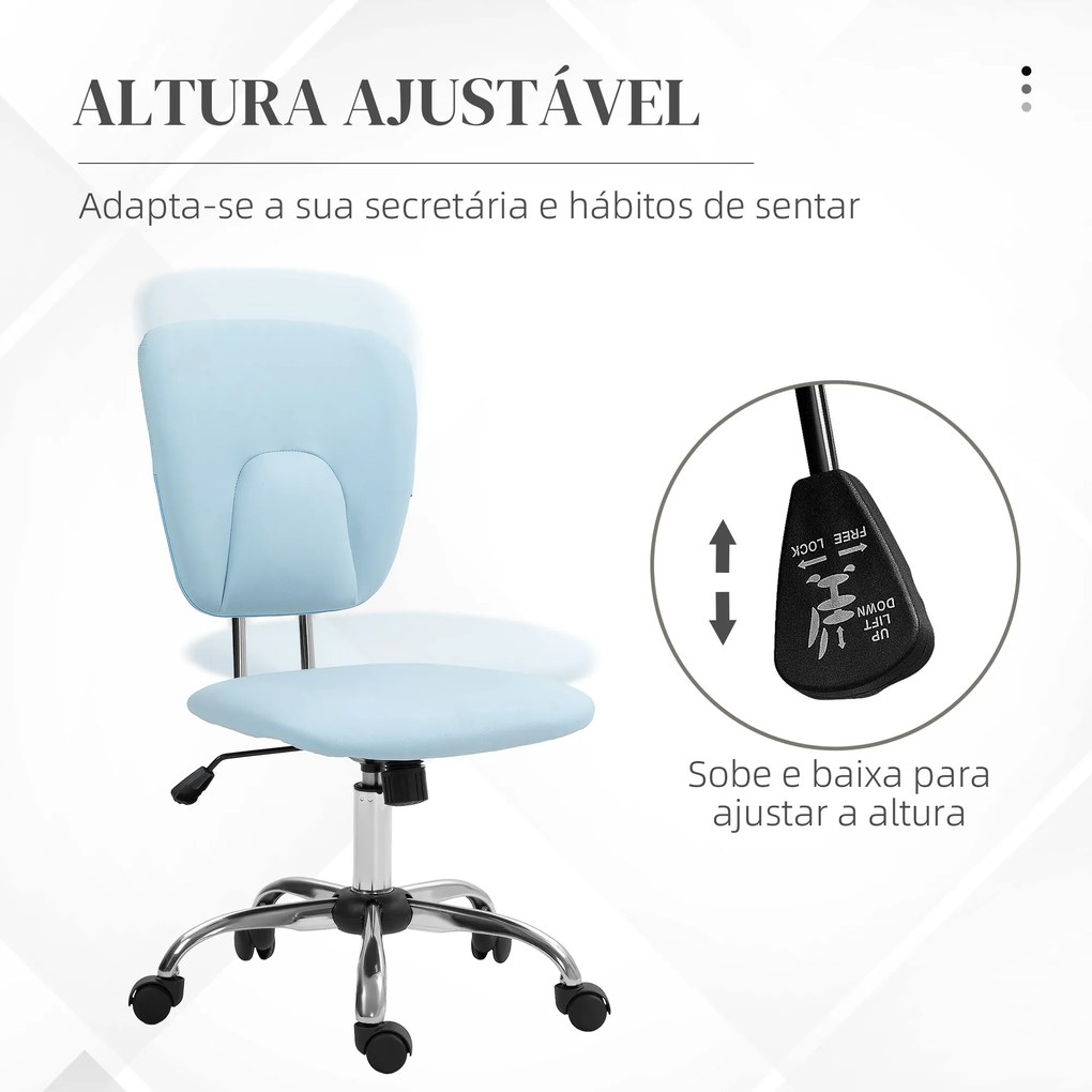 Cadeira de Escritório Giratória de Couro PU com Altura Ajustável e Função Basculante 50x54x87,5-96,5 cm Azul Claro