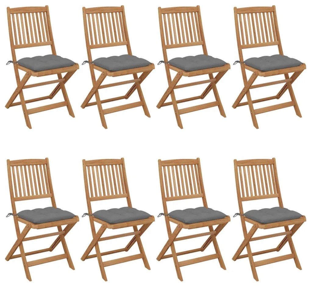 vidaXL Cadeiras de jardim dobráveis 8 pcs c/ almofadões acácia maciça