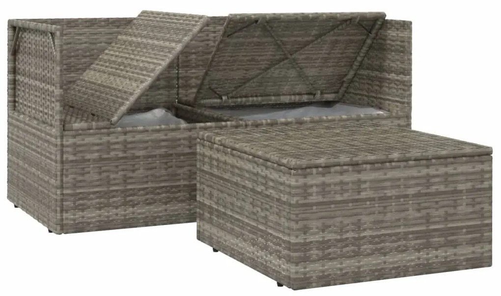 3 pcs conjunto lounge de jardim c/ almofadões vime PE cinzento