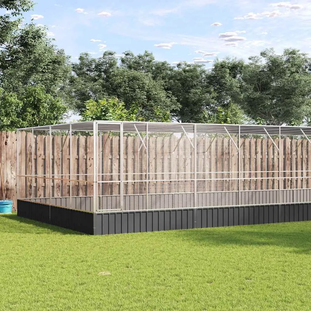 vidaXL Aviário com extensão 1246x414x212 cm aço prateado