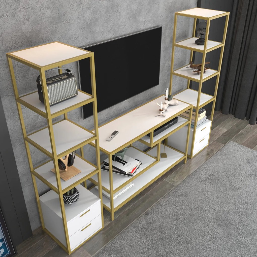 Unidade de TV Robbins – Dourado e Branco – 198 cm x 39 cm x 160 cm