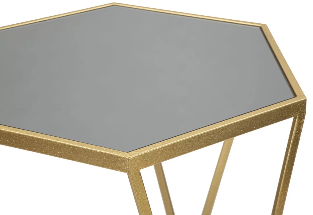 CONJUNTO DE 2 MESAS HEXAGONAIS DOURADAS Ø 50X100-40X80 CM