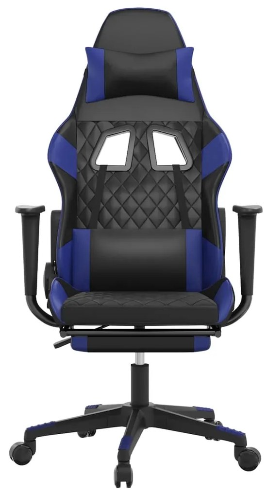 Cadeira gaming c/ apoio para pés couro artificial preto e azul