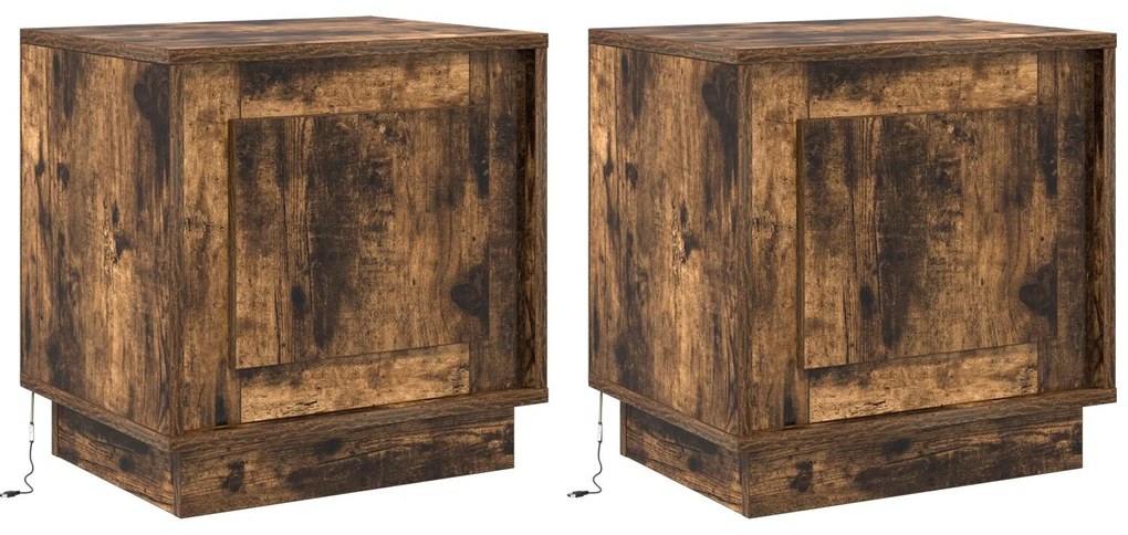 Criados-mudos com luzes LED 2 pcs Carvalho Fumado 44x34,5x45 cm