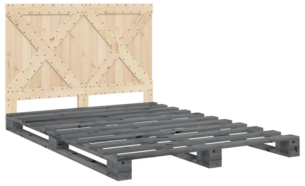 Estrutura de cama com cabeceira 140x200 cm pinho maciço cinza
