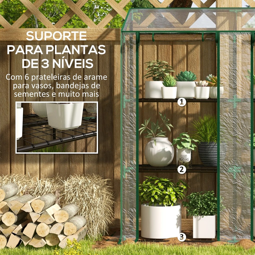 Estufa de Jardim de 3 Níveis Estufa de Terraço com Prateleiras Teto In