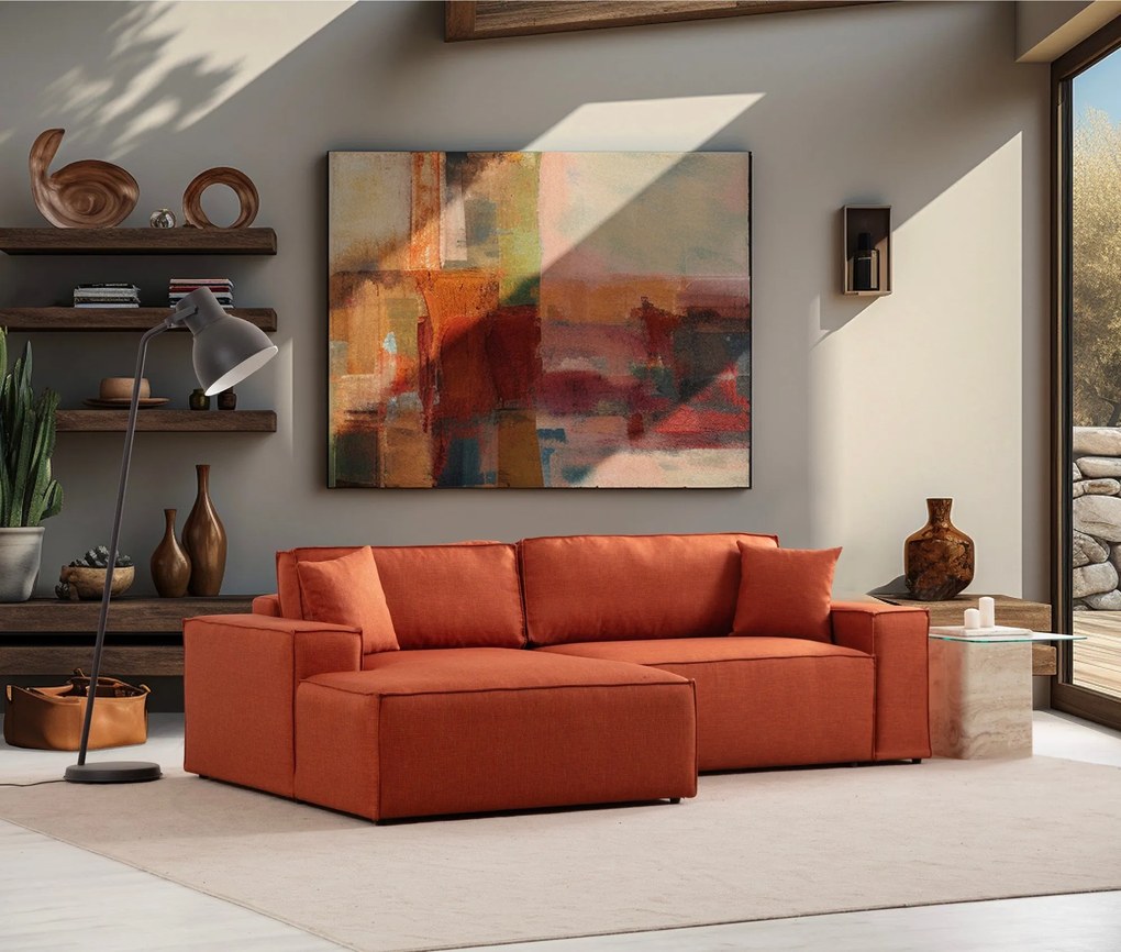 Sofá-Cama de Canto Pırlo – Laranja – 260x78x170 cm