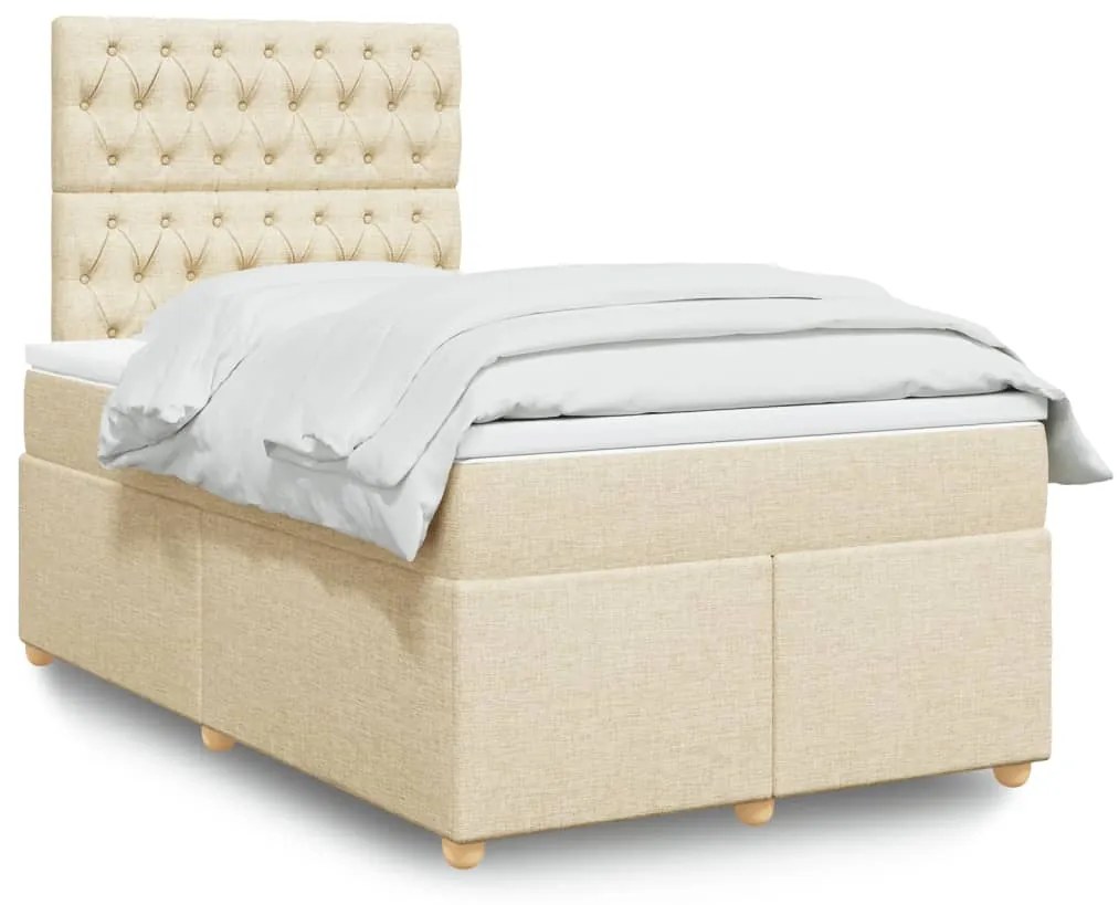 Cama boxspring com colchão 120x190 cm tecido cor creme