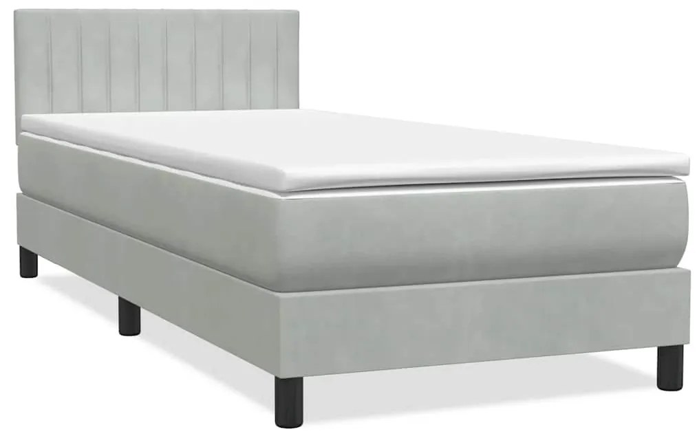 Cama com molas/colchão cinzento-claro 80x210 cm veludo