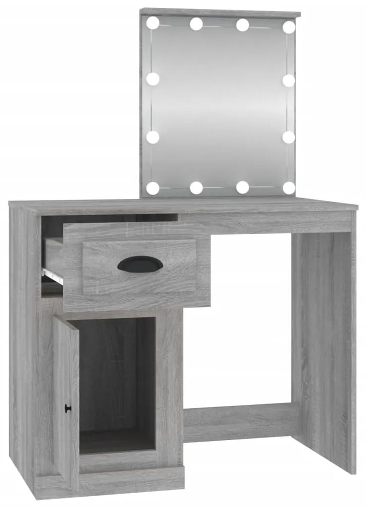 Toucador com LEDs 90x50x132,5 cm derivados madeira cinza sonoma