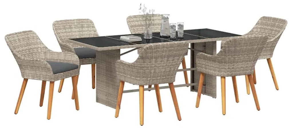 Conjunto de Jantar para Exterior 7 pcs Cinzento-claro