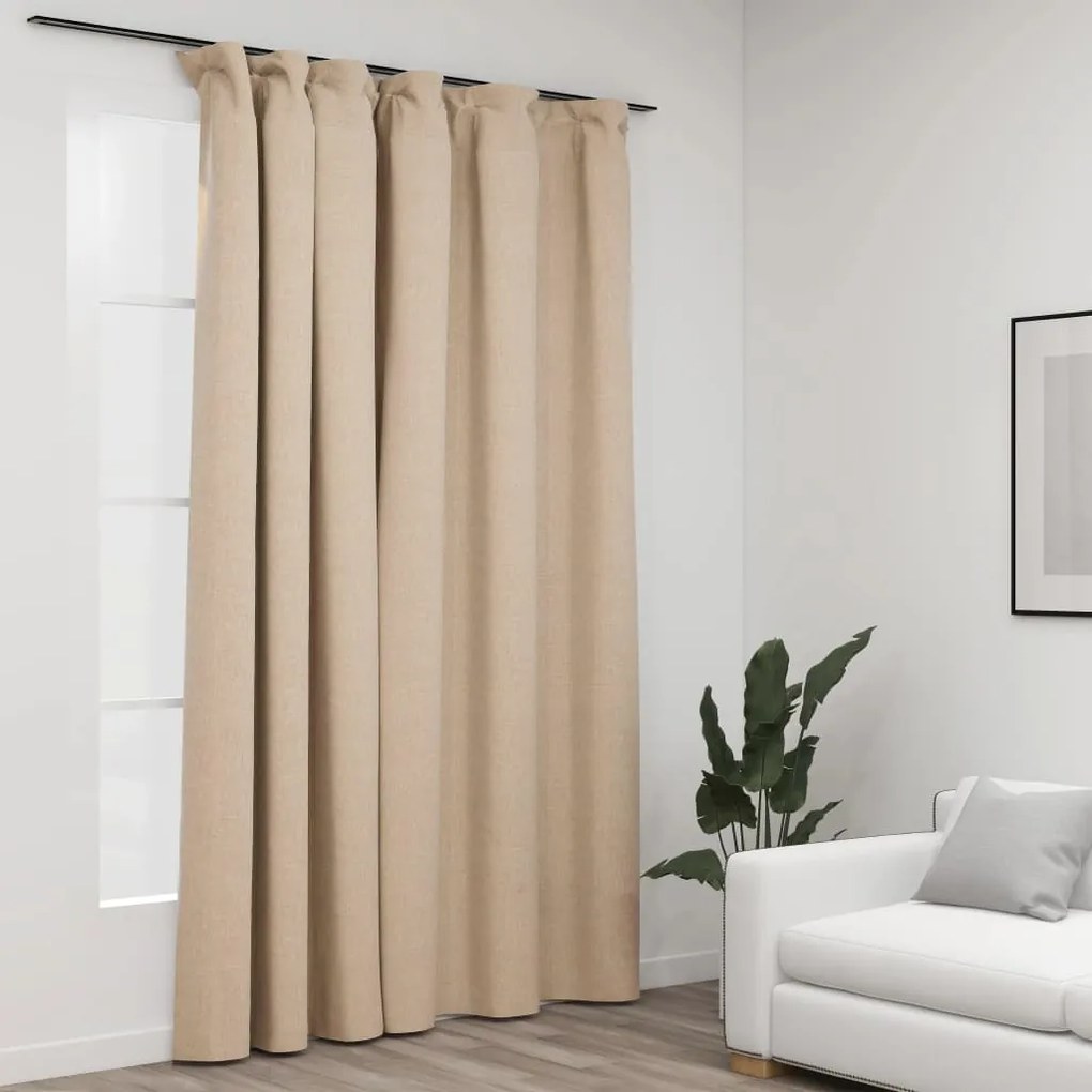 321215 vidaXL Cortinas opacas aspeto linho com ganchos 290x245 cm bege