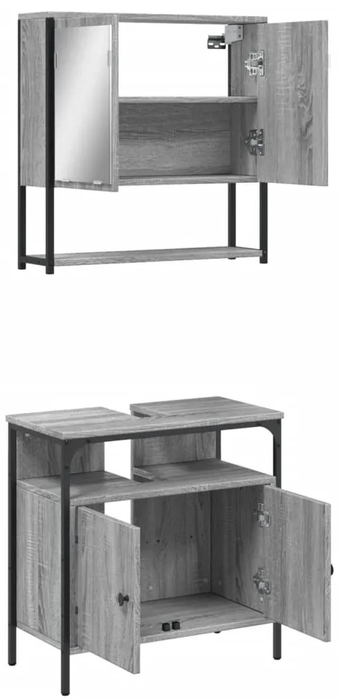 2 pcs conjunto móveis WC derivados de madeira sonoma cinza
