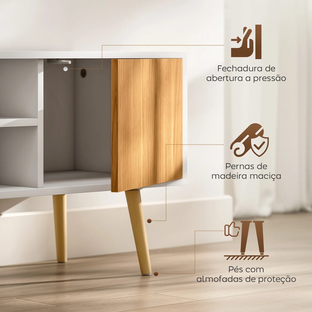 Móvel de TV com 2 Prateleiras de Armazenamento e Armário para Televisores até 55 Polegadas 110x40x50 cm Branco e Madeira