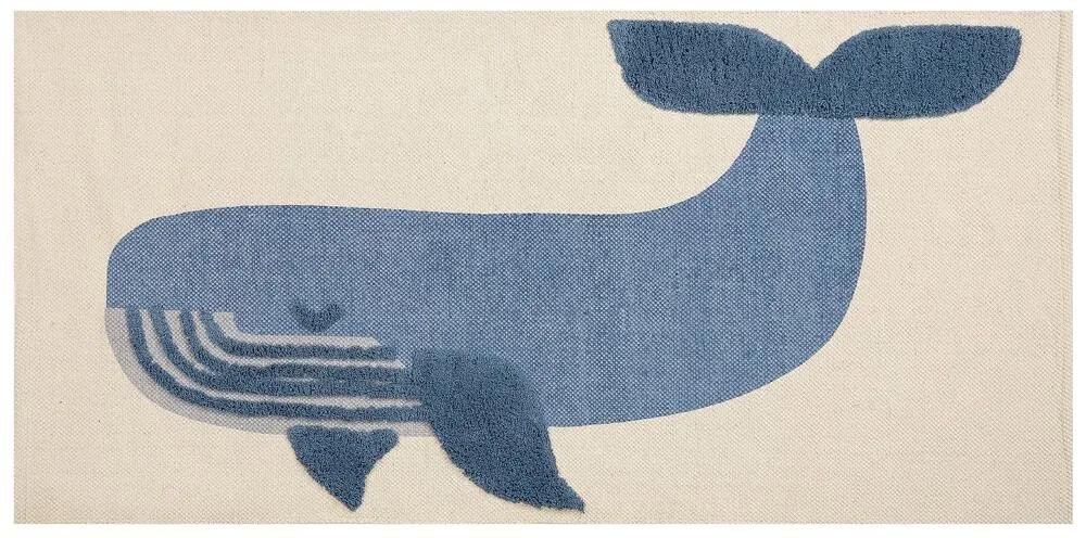 Tapete de algodão azul e creme com motivo de baleia 80 x 150 cm SELAI Beliani