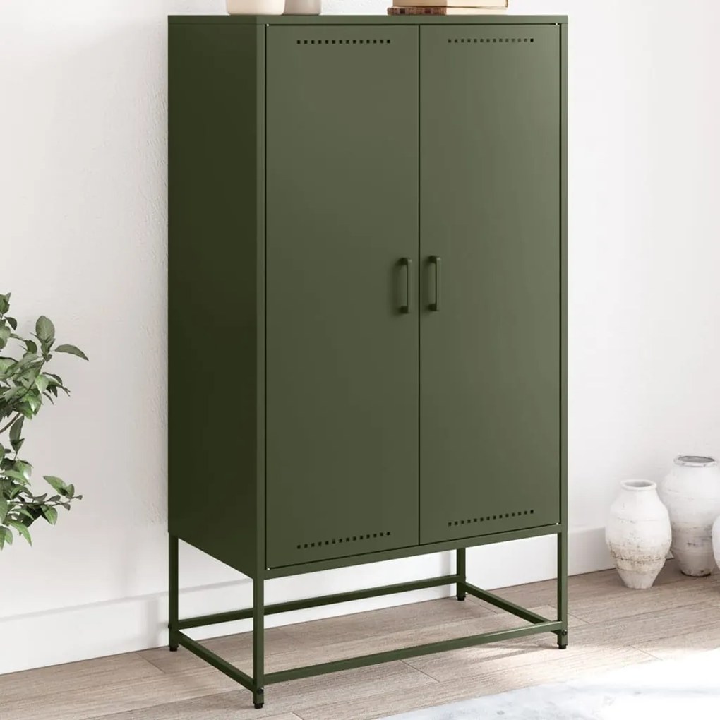 vidaXL Aparador alto 68,5x38,5x123,5 cm aço verde azeitona