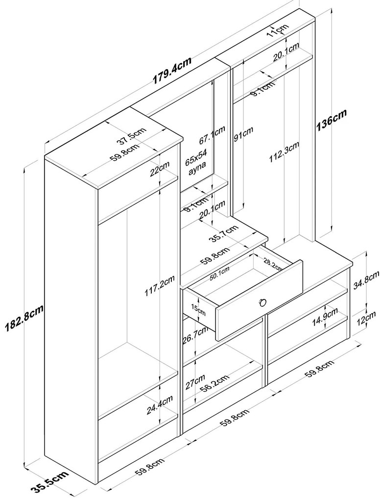 Hall Stand P6 – White/Nogueira – 179,4x182,8x37,5 cm