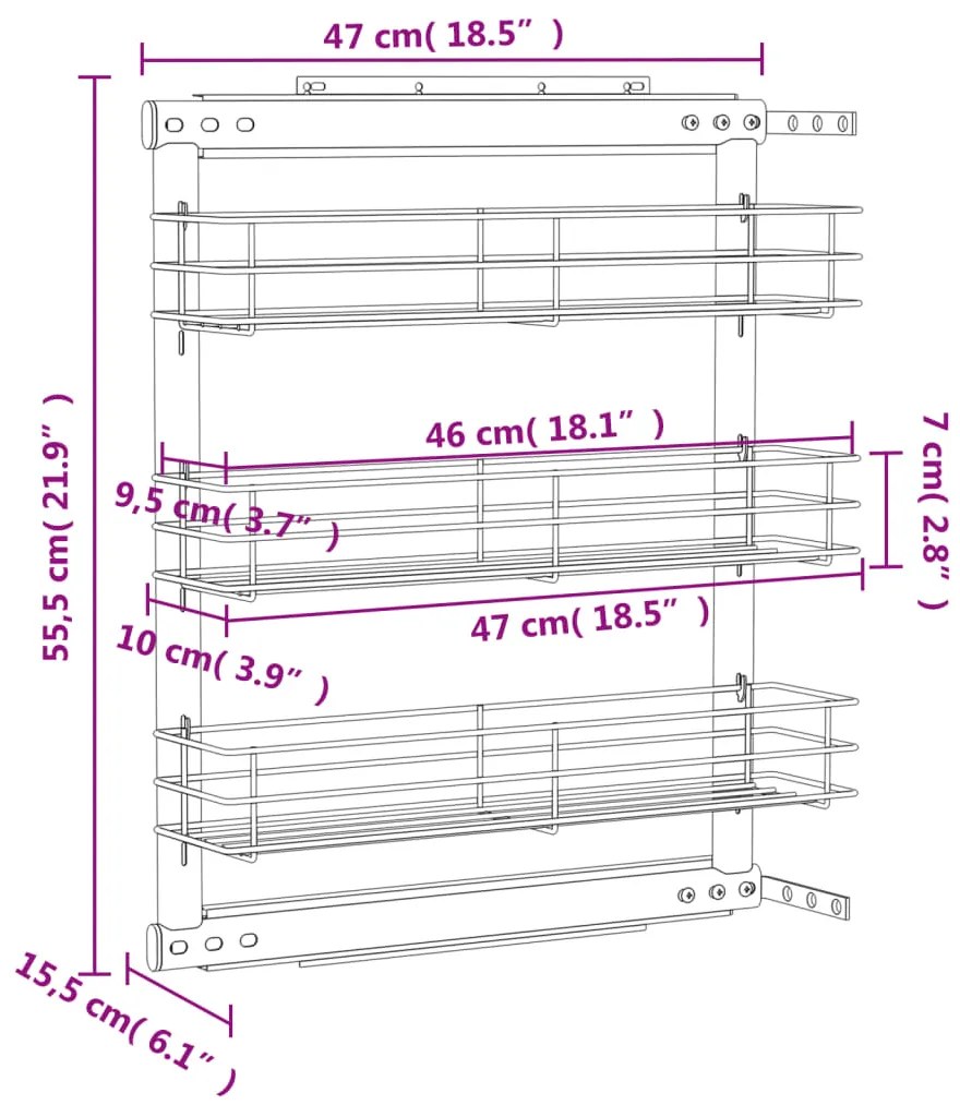 Unidade cestos p/ cozinha 3 pcs 47x15,5x55,5 cm arame prateado