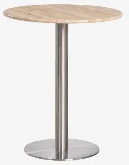 Mesa De Bar Redonda Em Pedra Natural Xiren Ø70 Cm & Travertino & Cinzento Escovado - Sklum