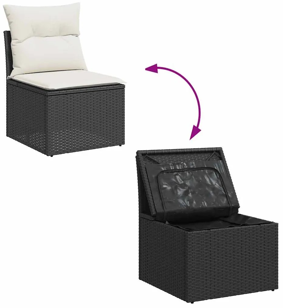 14 pcs conjunto de sofás p/ jardim c/ almofadões vime PE preto