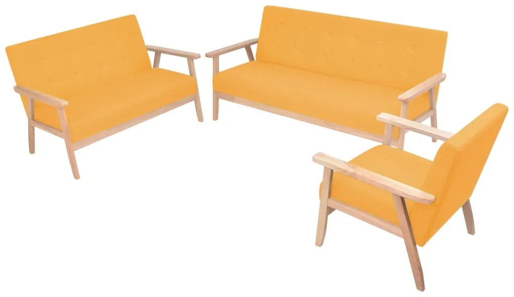 vidaXL Conjunto de sofás 3 pcs tecido amarelo
