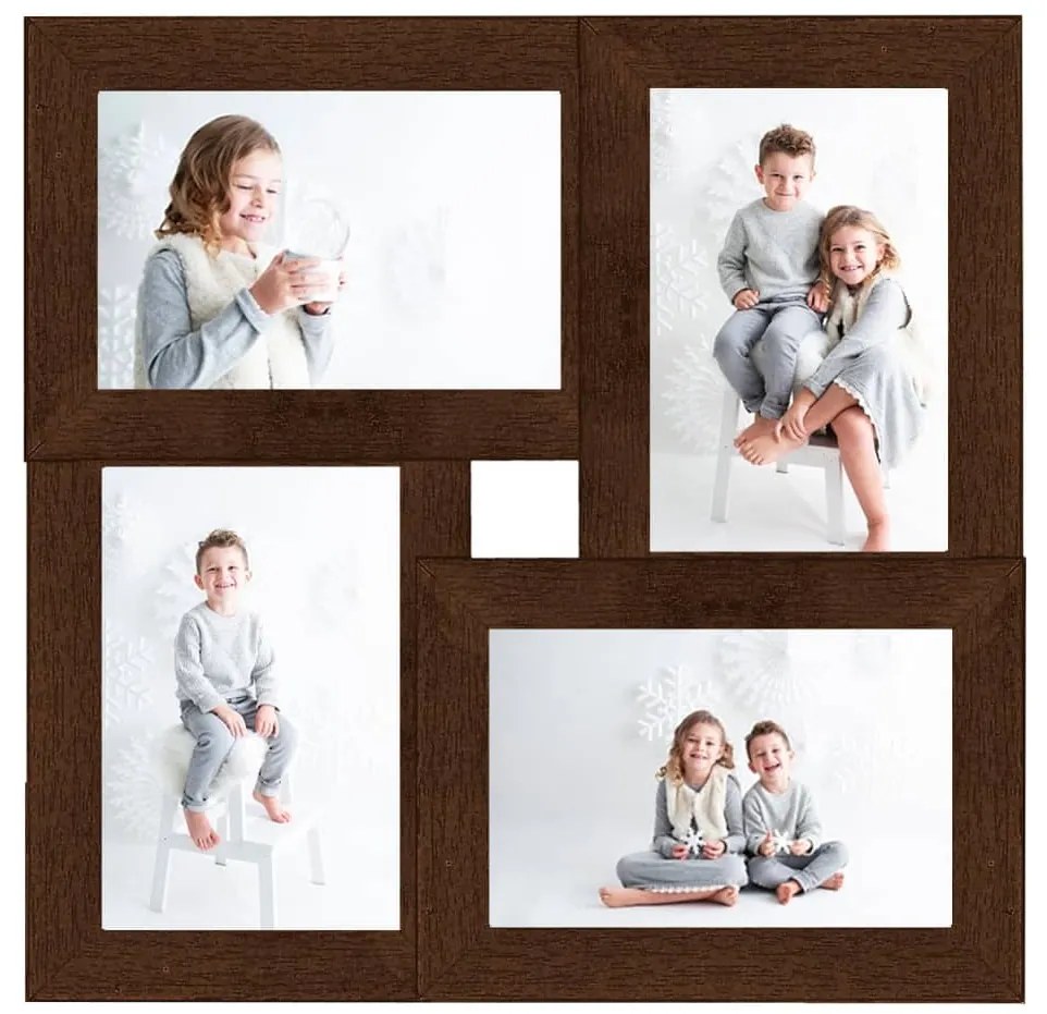 Moldura para 4x(13x18 cm) fotografias MDF castanho-escuro