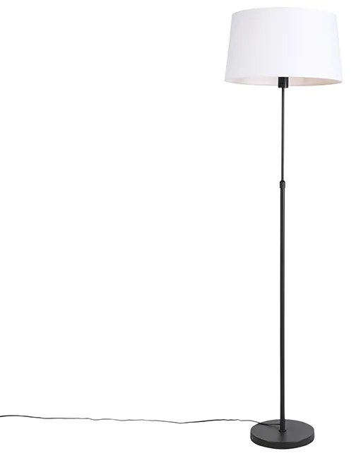 Candeeiro de pé preto com cúpula de linho branco 45 cm ajustável - Parte